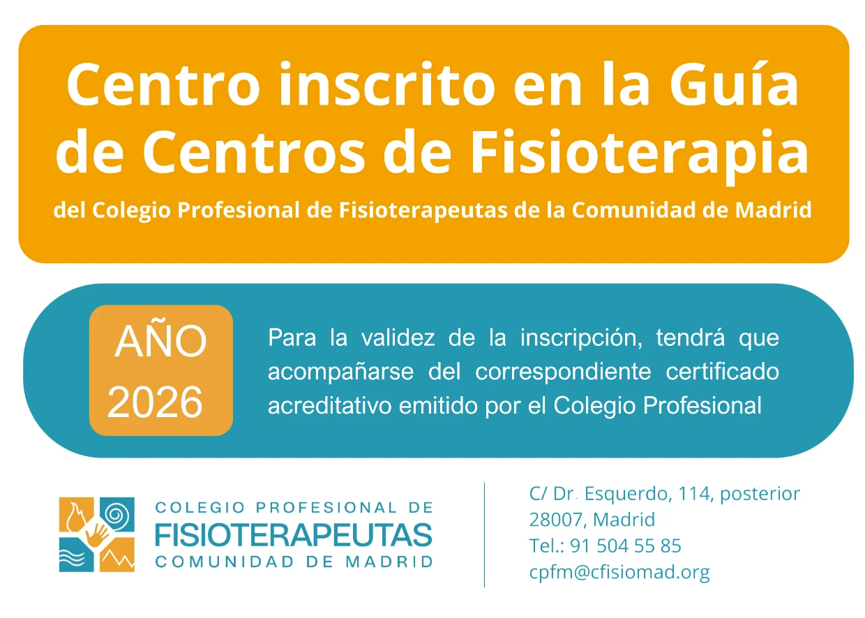 Centro inscrito en la Guía de Centros de Fisioterapia del Colegio Profesional de Fisioterapeutas de la Comunidad de Madrid